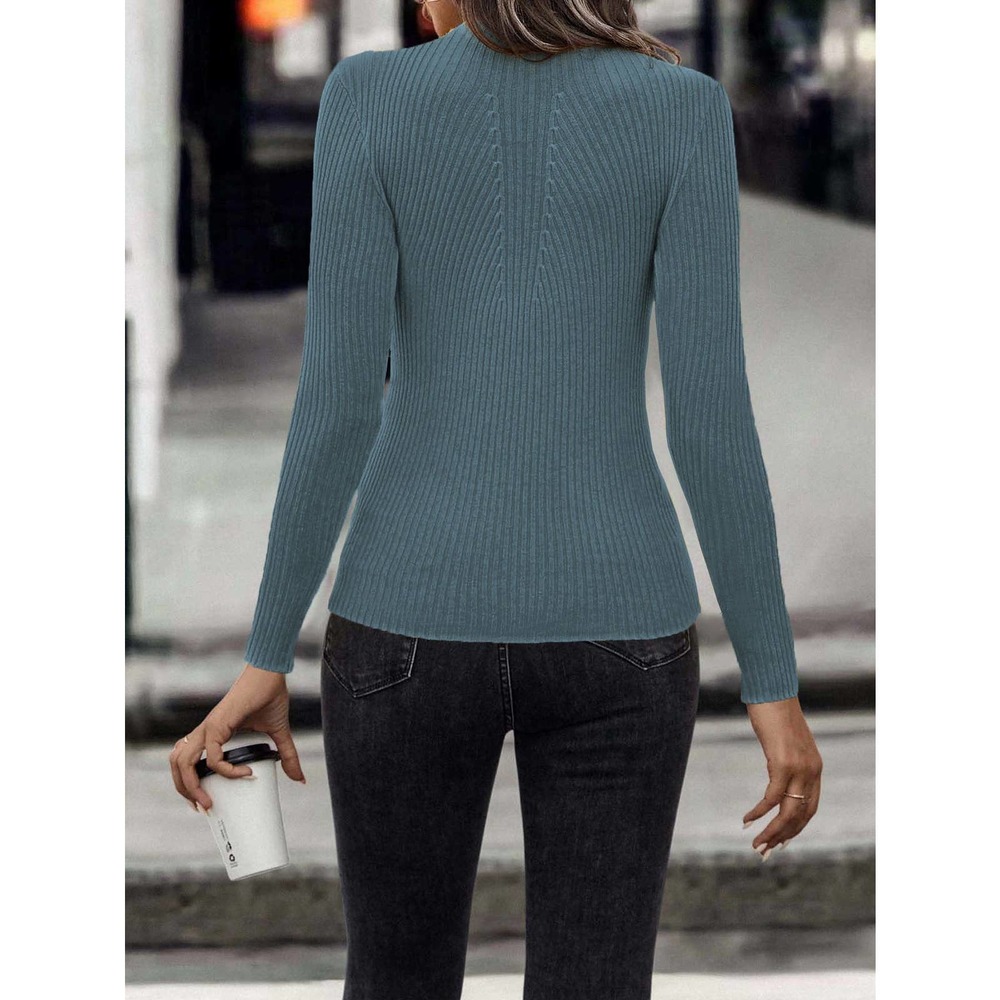 Mock Neck Ribbed Knit Sweater minimalist black - Picture 5 of 11